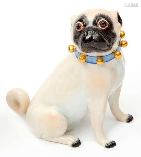 A Meissen porcelain seated pug dog figure