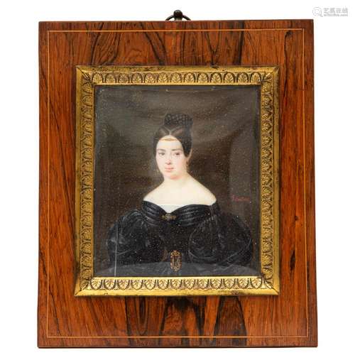 A portrait miniature of a lady in a black dress