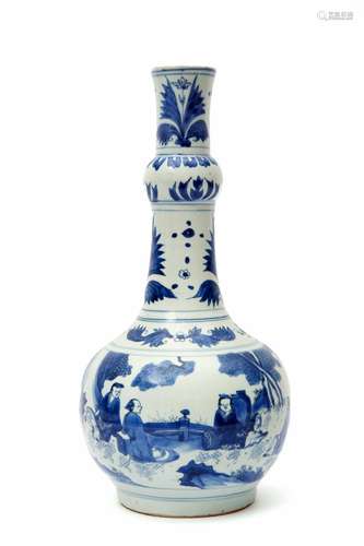 A transitional blue & white bottle vase