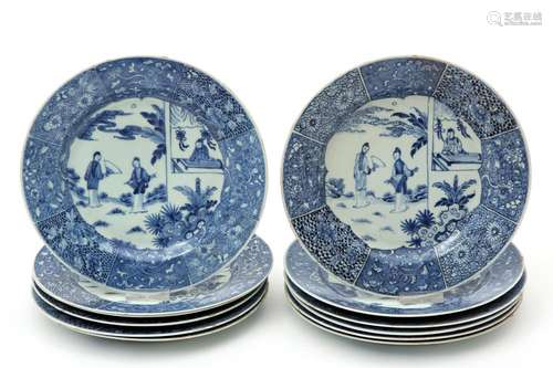 A set of twelve blue & white plates, scene from Romance of the Western Chamber