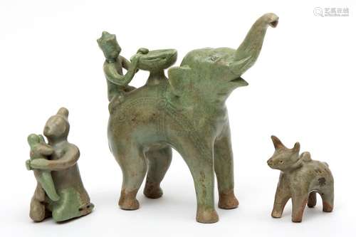 Three sawankhalok Thai celadon figures