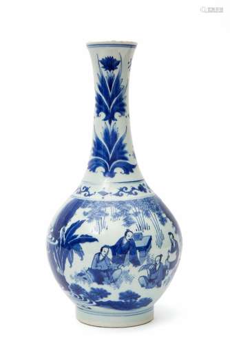 A transitional blue & white bottle vase