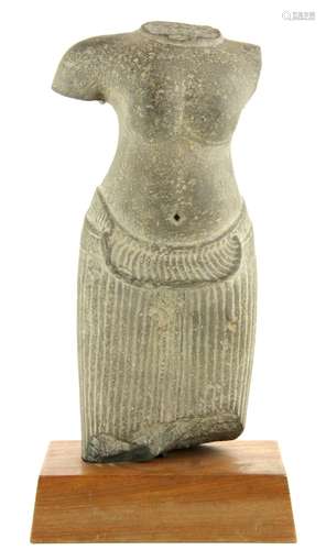 A Cambodian sandstone torso depicting Uma