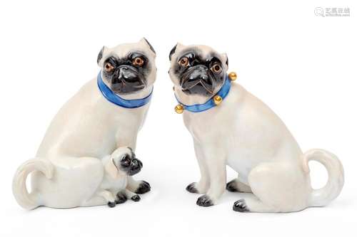 Two Meissen porcelain pug dog large figures