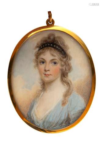 A portrait miniature of a young lady wearing a tiara