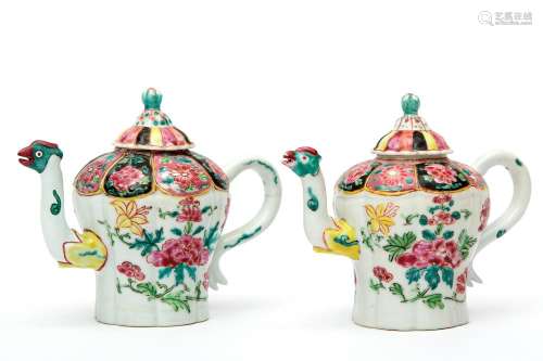 Two famille noire teapots with phoenix spouts