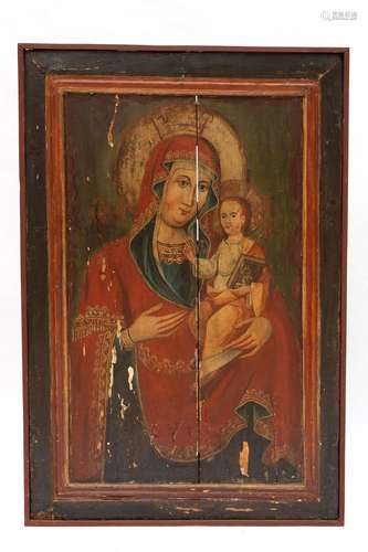 A large primitive icon of Madonna with Child