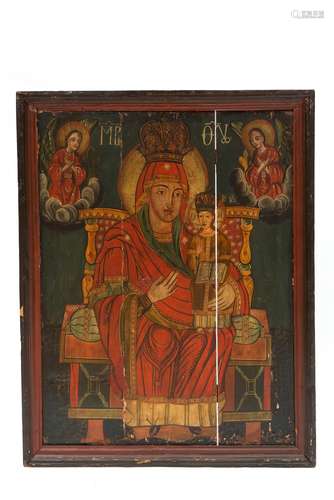 A large primitive icon of Madonna with Child