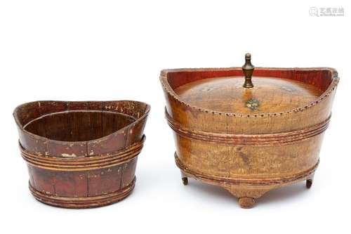 Two Hindeloopen oak tub-shaped storage boxes