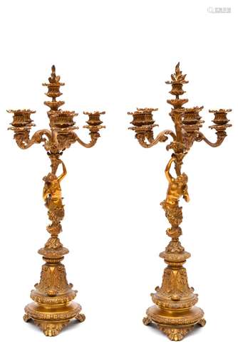 A pair of Louis-Philippe ormolu figural six-light girandoles