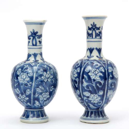 Two vases decorated in blue & white