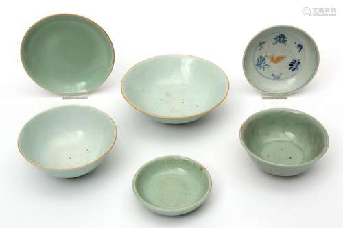 Six small celadon bowls and dishes