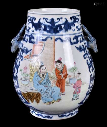 A Chinese 'Famille Rose' deer-handled vase