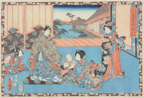 Utagawa Kunisada (known as Toyokuni III) (1786-1865): A group of five ukiyo-e woodblock oban yoko-e