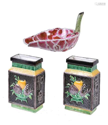 A pair of Chinese rectangular section vases