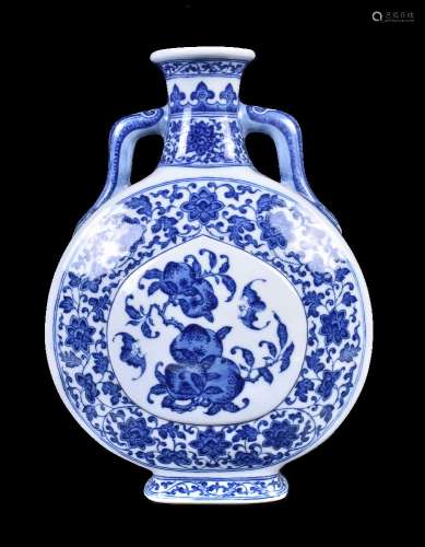 A Chinese Ming-style blue and white moonflask