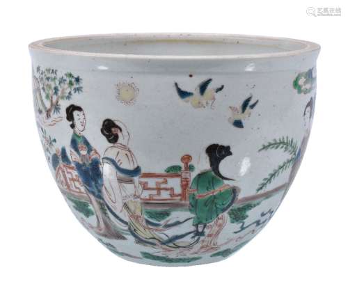 A Chinese Famille Verte fish bowl or jardinière