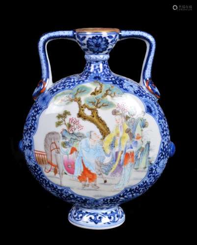 A Chinese 'Famille Rose' moon vase