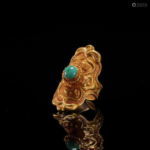 CHINESE TURQUOISE PURE GOLD RING LIAO DYNASTY