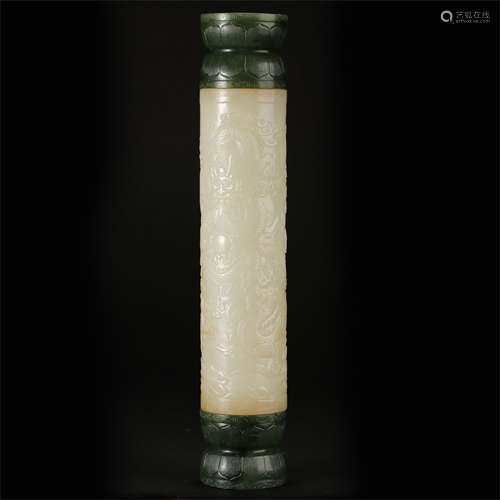 CHINESE SPINACH WHITE JADE DRAGON INCENSE CAGE