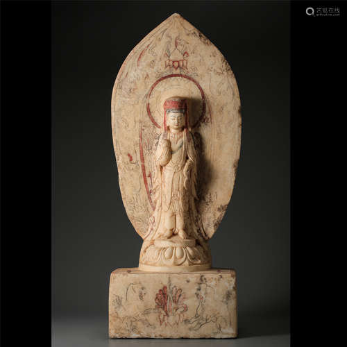 CHINESE ALABASTER STANDING GUANYIN STATUE TANG DYNASTY