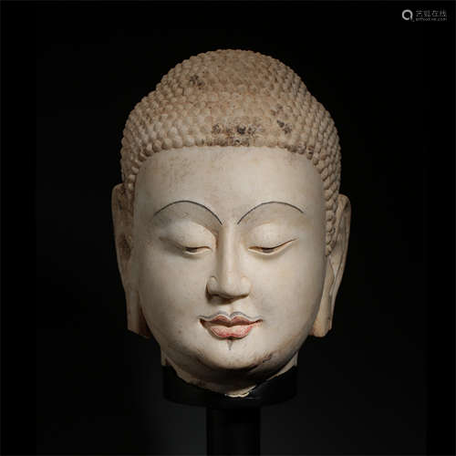 CHINESE ALABASTER BUDDHA HEAD TAND DYNASTY