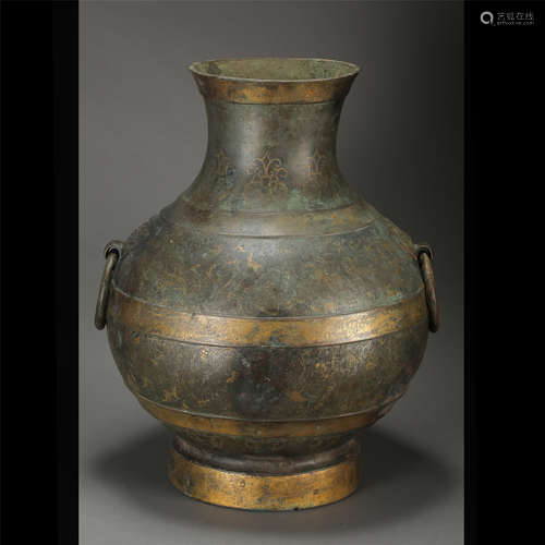 LARGE CHINESE PARTLY GILT BRONZE VASE WARRING STATES PERIOD