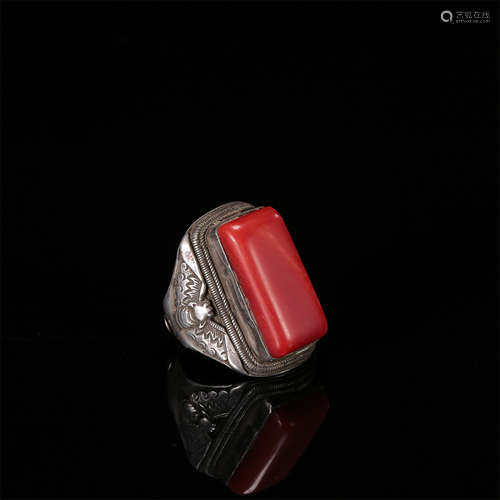 CHINESE CORAL SILVER RING