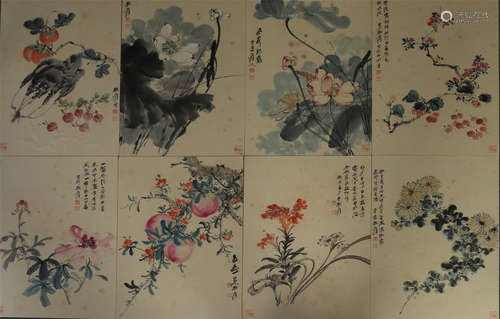 EIGHT PAGES OF CHINESE ALBUM PAINTING OF FLOWER