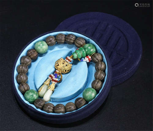 CHINESE AGALWOOD BEAD BUDDHIST BRACELET