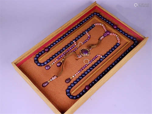 CHINESE LAPIS BEAD CHAOZHU COURT NECKLACE