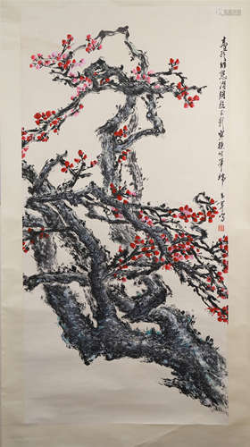 CHINESE SCROLL PAINTING OF PLUM BLOSSOMMINGS