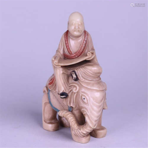 CHINESE SOAPSTONE LOHAN ON ELEPHANT