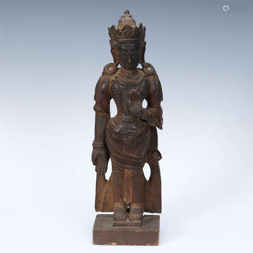 CHINESE WOOD CARVED STANDING GUANYIN