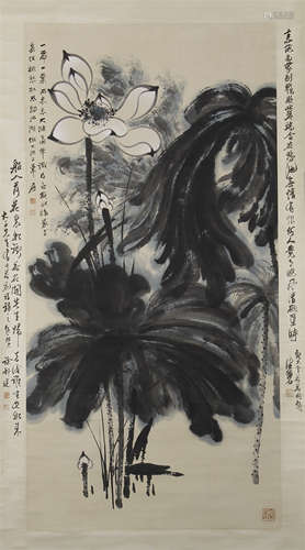 CHINESE SCROLL PAINTING OF LOTUS