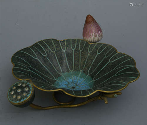 CHINESE CLOISONNE LOTUS SHAPED BRUSH WASHER