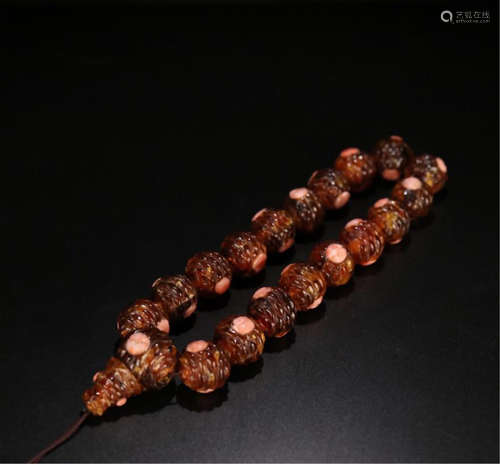 CHINESE CORAL AGATE BEAD BUDDHIST BRACELET