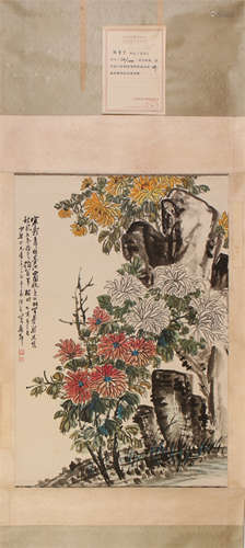 CHINESE SCROLL PAINTING OF FLOWER AND ROCK