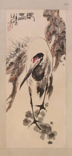 CHINESE SCROLL PAINTING OF CRANE ON TREE