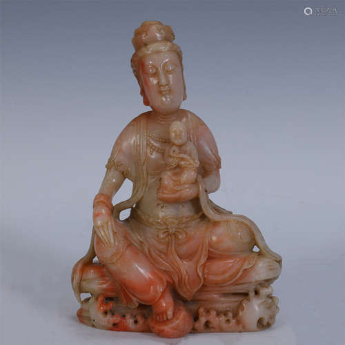 CHINESE SOAPSTONE SEATED GUANYIN