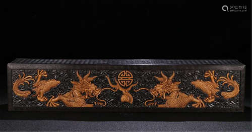 CHINESE HARDWOOD BOXWOOD DRAGON CASE