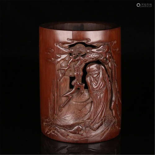 CHINESE BAMBOO CARVED BRUSH POT