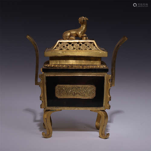 CHINESE GILT BRONZE SQUARE CENSER