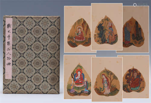 EIGHT PAGE OF CHINESE ALBUM PAINTING OF BUDDHA IN LEAF