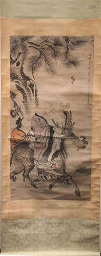 CHINESE SCROLL PAINTING OF MAN UNDER PINE