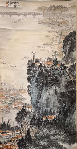 CHINESE SCROLL PAINTING OF MOUNTAIN VIEWS