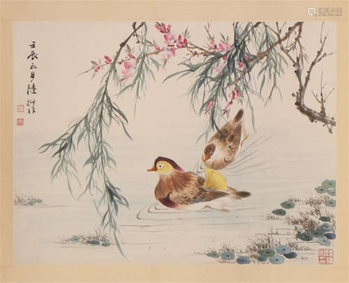 CHINESE SCROLL PAINTING OF DUCKS IN RIVER