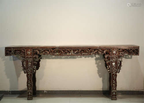 CHINESE MOTHER OF PEARL INLAID HARDWOOD ALTAR TABLE