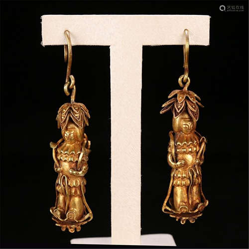 PAIR OF CHINESE GILT SILVER EARRINGS