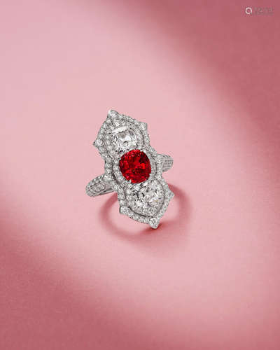 A Ruby and Diamond Three-Stone Ring